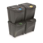 Prosperplast KEDEN Sortibox Set of 4 Recycling Bins, Grey, Volume 4 x 25L