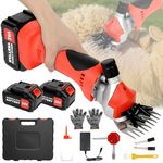 WUDLEP Cordless Electric Professional Sheep Shears, 500W Motor, 2800 RPM, 9-Tooth Blade Sheep Clippers with 2 PCS Rechargeable Lithium Battery, Red Heavy Duty Animal Grooming Clippers for Sheep Goats