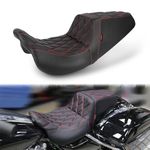 JUNJUMOTO One-Piece Rider Passenger Seat Lower Bucket Seat Silicone Cushion Fit for Harley Touring Street Glide Road Glide Road King Electra Glide 2008-2023 (Red Stitching,Diamond Pattern)