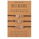 AMOR SPES 2/3 Pcs Wish Heart Charm Bracelets Back To School Bracelet Big Middle Little Sisters Bracelet Friendship BFF Gift Best Friend Forever Best Bitches (3 Pack)