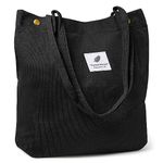 PALAY Tote Bag Corduroy Grocery Bag Large Hand Bag For Women Shopping Bag, Grocery Bag, Shoulder Bag For Shopping, Commuting, Black