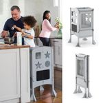 Guidecraft Classic Kitchen Helper® Toddler Tower - Gray: Folding, Adjustable Height, Learning Step Stool for Kids, W/Chalkboard | Montessori Collapsible Safety Non-Slip Platform