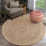 TRENDOZE Jute Braided Area Rug Jute Natural Reversible Rugs Braided Floor Carpet for Living Room, Bedroom, Dining, Office, Restaurant (5 X 5 Feet, Design 2)