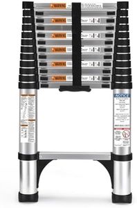 SocTone Telescoping Ladder, 12.5 FT Aluminum Lightweight Extension Ladder with 2 Triangle Stabilizers, Heavy Duty 330lbs Max Capacity, Multi-Purpose Collapsible Ladder for RV or Outdoor Work
