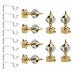 GLOXY ENTERPRISE Aluminium Single Diamond Curtain Brackets Parda Holders with Support Fittings 1 Inch Rod Pocket Finials Designer Door and Window (Golden 8 Pair)