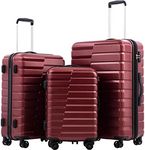 COOLIFE Expandable Suitcase PC ABS TSA Luggage Lock Spinner Carry on (wine red, 3 piece set)