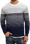 ALLOVIN Mens Gradient Stripe Knit Sweater Crewneck Soft Wool Blend Warm for Fall Winter | White Blue | Small