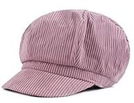 Licus Women's Vintage Newsboy Cabbie Peaked Beret Warm Baker Visor Flat Cap, Dark Pink, 6 5/8-6 7/8