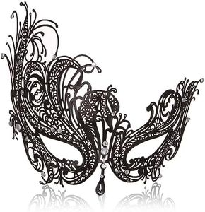 MYMENU Masquerade Mask for Women Laser Cut Metal Mask Venetian Mask for Party Prom Ball (Phoenix Black)