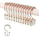 2lbDepot Copper Shower Curtain Hooks Rings, Premium Rust-Resistant Stainless Steel Metal, Double Dual Sided Hooks, Glides Effortlessly on Bathroom Shower Rods, Set of 12 Decorative Copper Hooks