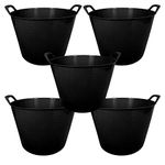 42L 42 Litre Large Eco-Friendly Recycled Flexi Tub - Black - Multi Purpose Robust Flexible Storage Container Bucket, Set of 5.