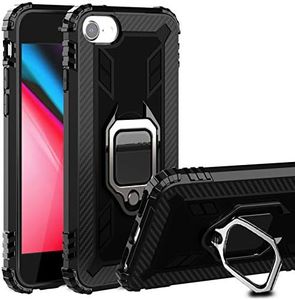 Cavor for iPhone SE 2020/ SE 2022 Case,iPhone 6 6s 7 8 Case,360°Rotation Ring Holder Kickstand [Work with Magnetic Car Mount] Shockproof Scratch-Resistant Protective Cover (4.7")-Black