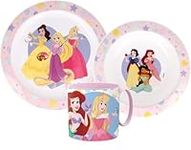 Princess Cartoon Character Dinner Tableware Set 3pcs Plate, Bowl & Mug, BPA Free re-usable Plastic Microwave Safe (Princess)