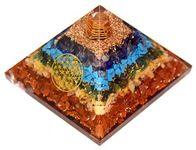 Gemo India Seven Chakra Orgone Crystal Pyramid with Flower of Life Symbol for Reiki Healing, Chakra Balancing, Aura Cleansing, Energy Generator