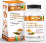 Renew Actives Organic Turmeric & Cinnamon Capsules - With Curcumin & BioPerine Black Pepper for Faster Absorption - Promotes Metabolism & Healthy Digestion- 120 Capsules