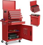 ERGOMASTER Tool Chest Heavy Duty Rolling Tool Box with Cabinet 5-Drawer for Lockable & Removable Cabinet for Garage and Workshop - 5-Drawer &Red