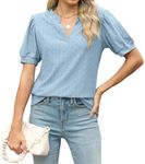 Aygience Womens Summer Tops, V Neck Ruffle Sleeve Blouses, Short Sleeve Casual Tops T-Shirts, Sky Blue, X-Large