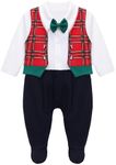 Lilax Baby Boy Gentleman Tuxedo Footie, Christmas Holiday Outfit with Bow Tie, Formal Wedding Long Sleeve Rompers (Plaid,3-6M)