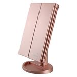 deweisn Tri-Fold Lighted Vanity Makeup Mirror With 21 Led Lights, Touch Screen And 3X/2X/1X Magnification, 2 Power Supply Mode (Rose Gold) Rectangular, Floor Mount, Framed