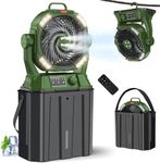 Ahoall Misting Fan with Portable 6L Bucket for Outdoor Patios, 20000mAh Rechargeable Mister Fan for Camping with LED Light, 4 Spray Mister, Remote Controller Green