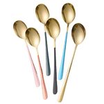 Mockery 6 Pack Ice Cream Coffee Spoons, Stainless Steel Dessert Spoons, Long Handle Spoons, for Home and Party, Gold (Color May Vary)