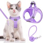 Cat Harness and Lead Escape Proof,Adjustable Soft Mesh Kitten Vest Harness for Walking Reflective Pet Harness for Cat Small Dogs Puppy (Purple, S)