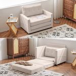 VINGLI Chair Bed Sleeper, 43" Width Armchair 84" Length Fold Out Chair Bed Upholstery Futon Sofa Bed Beige Chenille Sleeper Chair for Living Room, Bedroom, Play Room, Guest Room