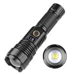 Luteti 200000 Lumens LED High Powerful Flashlight, Super Bright USB Rechargeable Torch,Zoomable Tactical Flashlight with Digital Display,5 Modes, IPX4 Waterproof Handheld LED Torch for Camping, Hiking