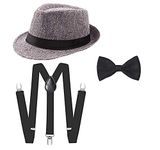 CLOTHERA kids Black Suspender and Bow Tie Set with Grey Hat for 1yr to 4yrs -