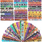 120 Pcs Friendship Bracelets Halloween Slap Bracelets Party Favors for Kids - 60 Different Design Bracelets Halloween Party Supplies and Decorations Snap Bracelets with Halloween Classies Pattern