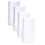 D'Moksha Homes Linen Dinner Napkins 20 x 20 Inch - 100% Pure Linen White Napkins Set of 4 - Classic Hemstitch - Washable White Cloth Napkins