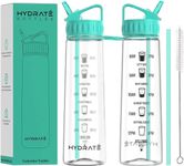 HYDRATE 900ml Water Bottle with Straw and Motivational Time Markings, BPA Free, Flip Cap, Drop Proof Sports Water Bottle, Ideal for Gym, Extra Strong Material Water Bottles with Straw (Mint Green)