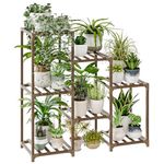 Bamworld Plant Stand Indoor Plant Shelf Outdoor Wood Plant Rack for Multiple Plants 3 Tiers Ladder Plant Holder for Living Room Patio Boho Home Decor for Gardening