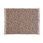 Bloomingville Woven Recycled Cotton Blend Leopard Print Fringe, Black and Tan Throw Blanket