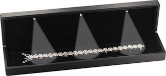 The Jewellery Pak Three LED Lights Black Bracelet Box .Luxury LED Bracelet Necklace Jewelry Gift Box with 3 Lights for Women for Girls for Men Box Dimension 8.86〞(W)*1.97〞(D)*1.38〞(H)