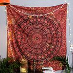 Craft Trade Hippie Tapestry - Aesthetic Psychedelic Wall Hanging Cotton Bedspread Indian Bedroom Bedsheet Wall Decor Living Room Bohemian Boho Wall Art Home Decoration - Orange - 50x60 Inches