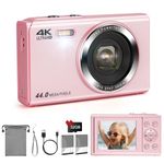 SOPPY Digital Camera, FHD 1080P 44MP Compact Camera,Vlogging Camera with 32G SD Card, 2.4" LCD Screen Rechargeable Camera with 16X Digital Zoom, Mini Camera for Boys Girls Kids Beginners, Pink