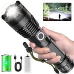 Luminex Rechargeable Torch Light High Power, LED Torchlight 10000 Lumens with USB Charging, Powerful Tactical Super Bright Flashlight, Waterproof Long Distance Flash Light for Home Emergency Camping