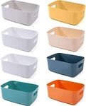 KEPTFIT Small Storage Bin, Durable Storage Basket Cabinet Organizer, Stackable with Grip Handles, 9.65 x 6.61 x 3.94 inch Pack of 8 (Multicolour)