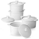 DOWAN Ramekins Set with Lids of 4, 210ml Porcelain Soufflé Dishes for Creme Brulee & Muffin, Baking Dishes for Pudding & Ice Cream, Mini Bowl for Dips, Sauces, Snacks and Fruits, 2.7x4.0in-White