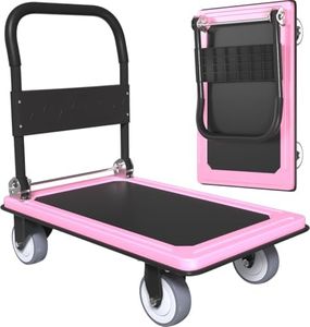WUD Push Cart, Folding Mobile Platform Trolley,Thickened and Reinforced, 360° Swivel Wheels,35.4 “L x 23.6 ”W, 1100 lb. Pink Dolly cart with Wheels (Pink, Large)