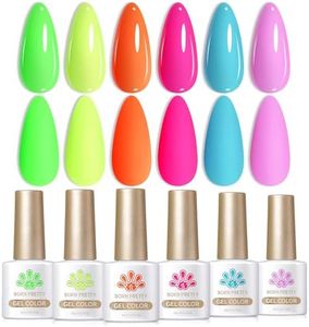 BORN PRETTY Vernis Semi Permanent, 10ml Semi Permanent Fluo 6 Couleurs Orange Rose Chaud Bleu Jaune Vert Pourpre Vibrant Printemps Eté Vernis Néon gel UV LED Soak Off Vernis à ongles Nail Art