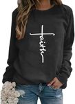 YITAN Faith Women Graphic Oversized Sweaters Drop Shoulder Sweatshirts Black X-Large