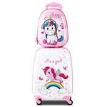 HONEY JOY Kids Luggage, 12" Toddler Backpack & 16" Travel Suitcase with Wheels, Lightweight Toddler Girls Suitcase, Durable ABS Hardshell, 2Pcs Carry On Luggage Set for Boys Girls(Unicorn)