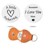 Pocket Hug Token Keychain Gifts for Mom Mother Birthday Christmas Gift from Daughter Son Long Distance Relationship Gifts Pocket Hug Coin Double Sided with PU Leather Keychains for Women Mom Mommy