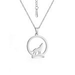 Dreamtimes Wolf Moon Necklace Pendant for Men Howling Wolf Pendant Necklace Birthday Day Fashion Jewelry for Girlfriend Wife Stainless Steel Necklace for Women Men (Silver)