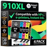 Smart Ink Remanufactured Ink Cartridge Replacement for HP 910 XL 910XL (4 Combo Pack) to use with OfficeJet 8015e 8022e 8010e 8015 8022 8010 OfficeJet Pro 8025e 8025 Printers (BK/C/M/Y)