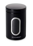 ECHTWERK Stylish Storage Jars Single, Black, for Storing Flour, Sugar, Cereal, Tea, Metal Tin with Airtight Lid and Large Viewing Window, Capacity 1.4 L