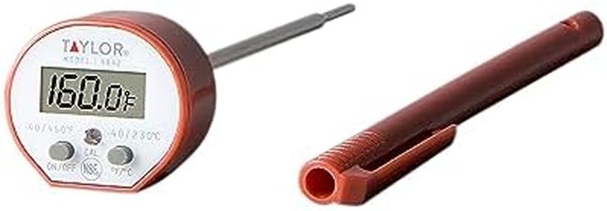 Taylor Waterproof Digital Instant Read Thermometer For Cooking, BBQ, Grilling, Baking, And Meat, Comes With Pocket Sleeve Clip, Red
