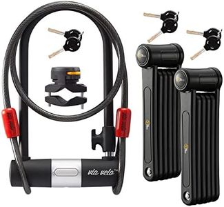 Via Velo 3-in-1 Bike Lock Set, Heavy Duty Steel Folding Lock, 11" U-Lock, 6" Cable, for Electric Bikes and Scooters